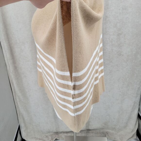J. Crew One Size Sweater Poncho Tan White Stripes Mock Neck Women's - Picture 5 of 10